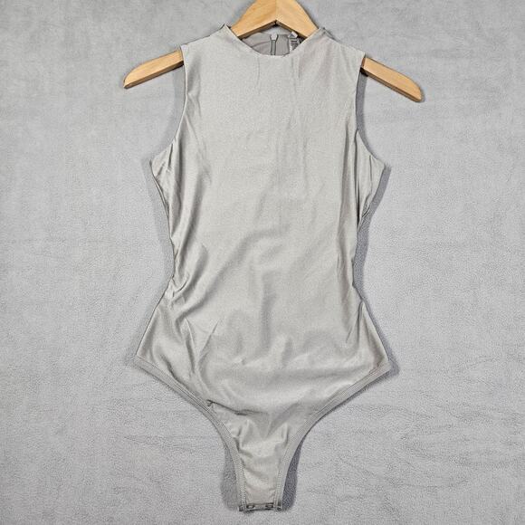 Skims Disco Sleeveless Bodysuit Size S Mock Neck Zipper Back Stretch Casual Top - Picture 1 of 14